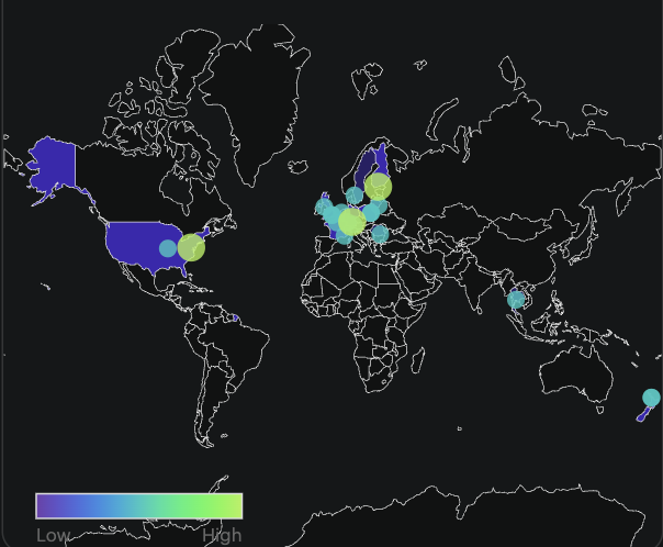 Live listener locations around the world